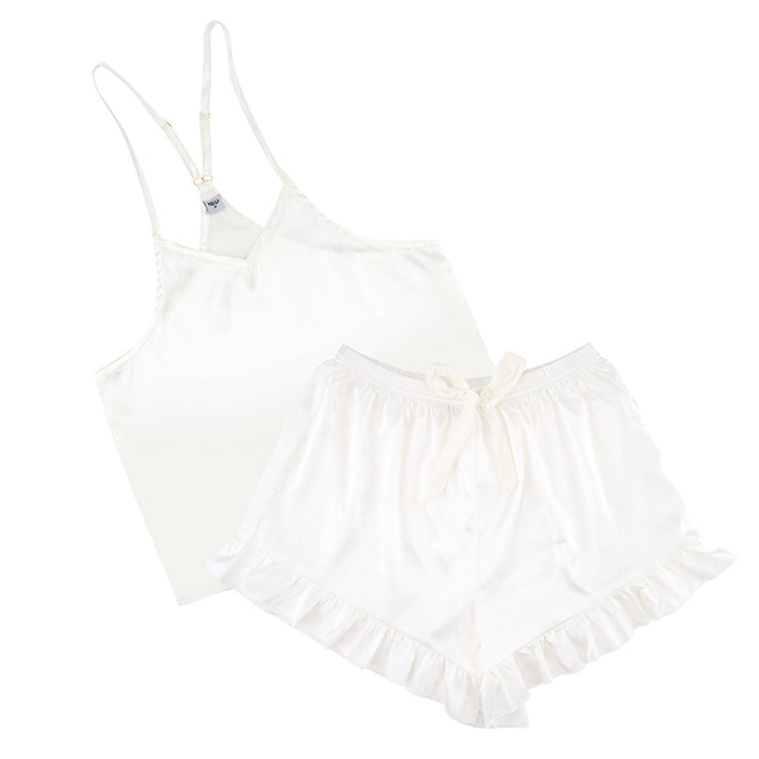 Bella - Cami + Velvet Ruffled Short 0675 - White
