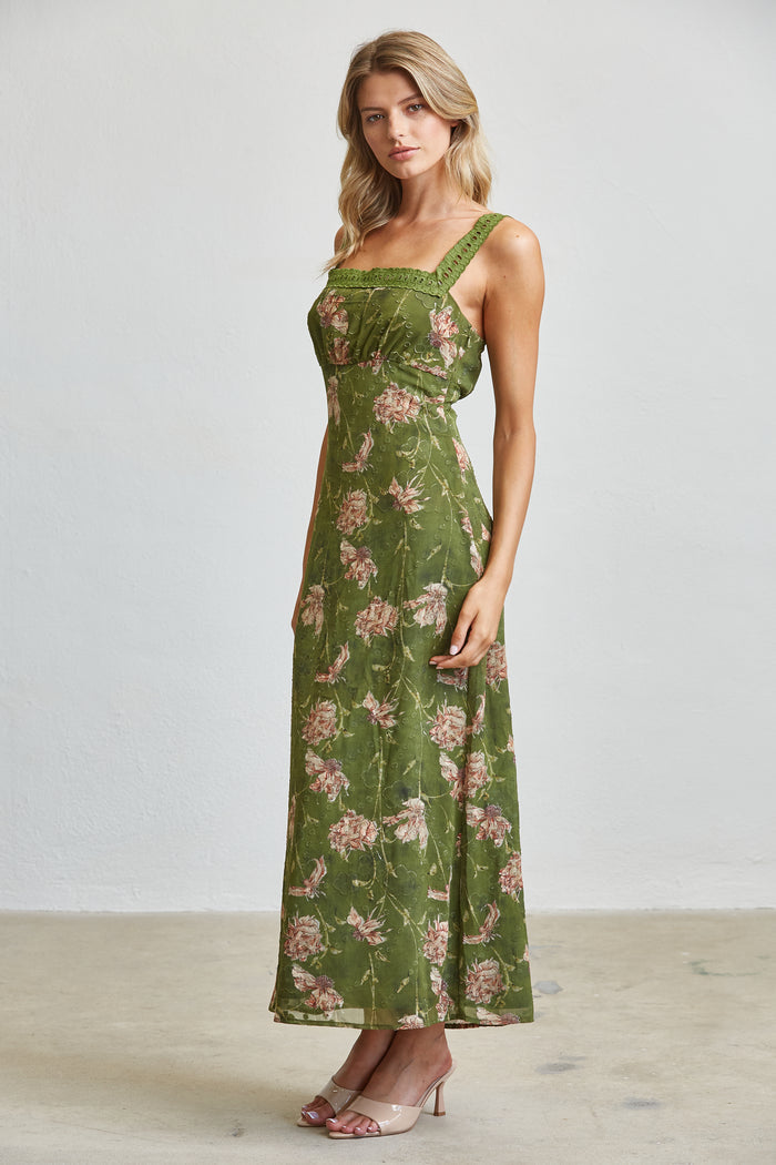 Crochet Strap Floral Maxi Dress