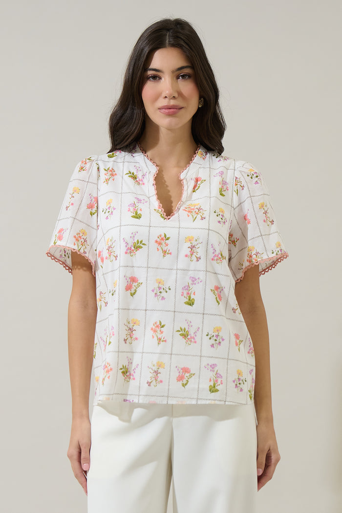 Diane Floral Hilda Split Neck Top