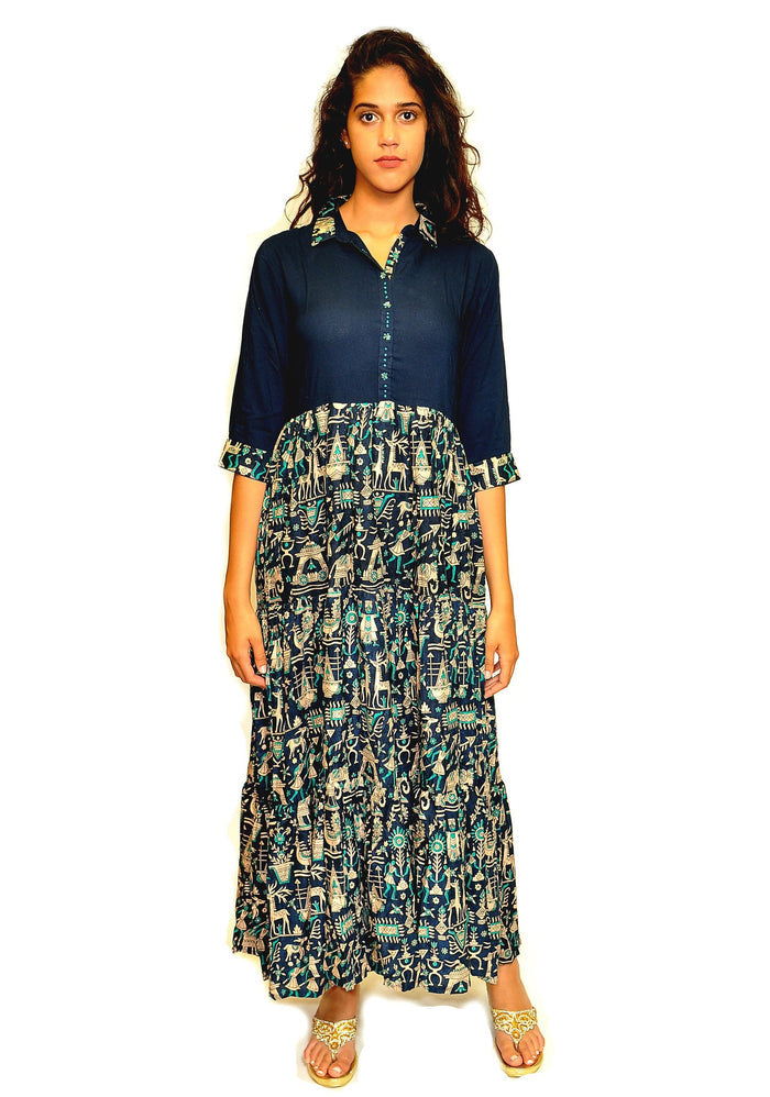 Floral Print Navy Blue Dress