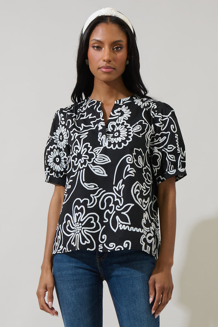 Haylie Floral Neli Split Neck Top