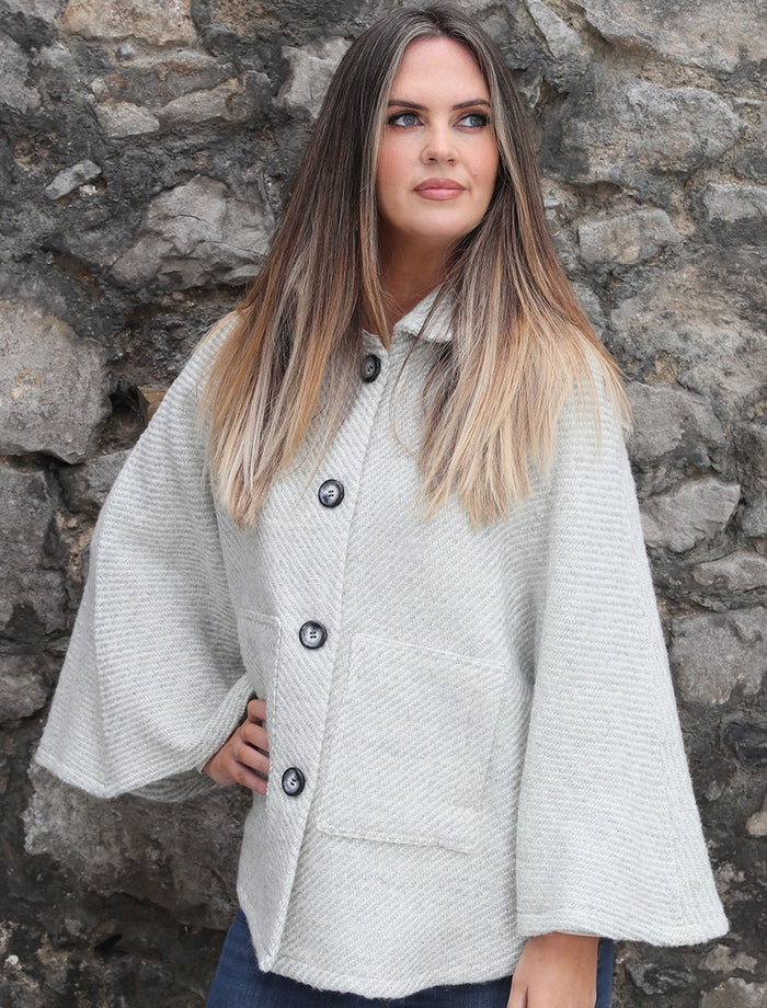 Holly Tweed Herringbone Cape - Kildare Dove & Cream #color_kildare-dove-cream