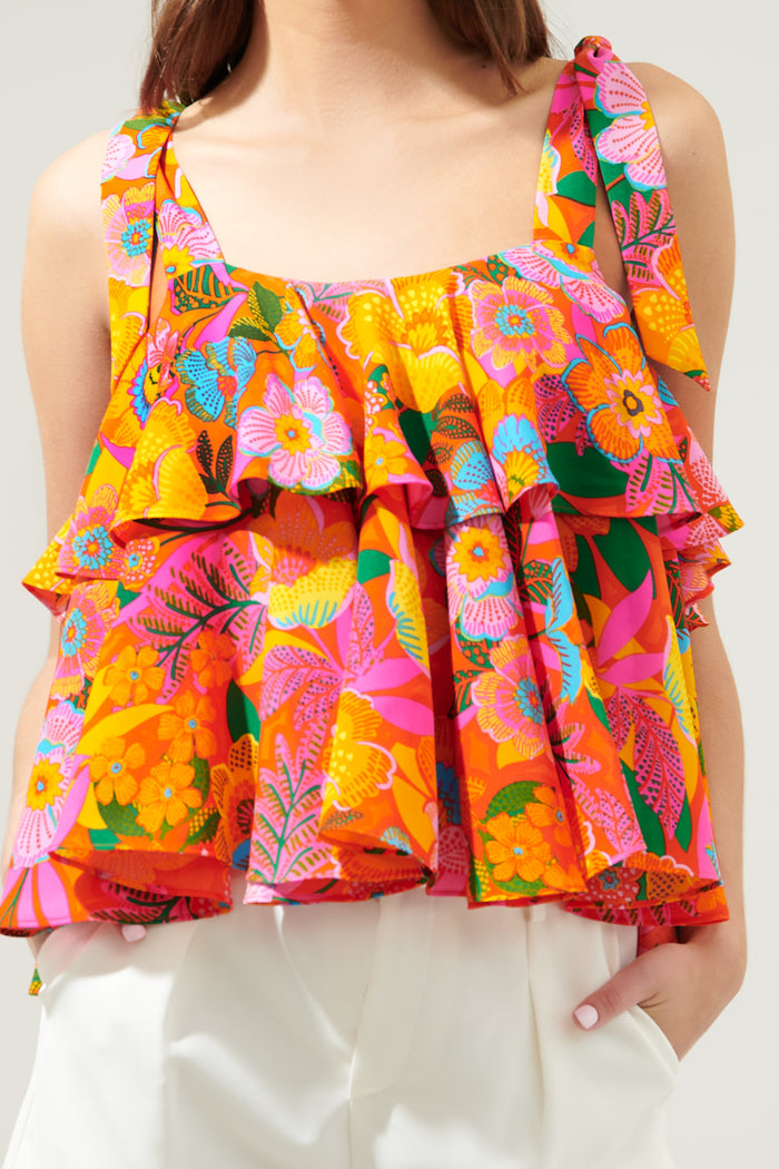 Idalia Floral Sloan Tie Strap Ruffle Top