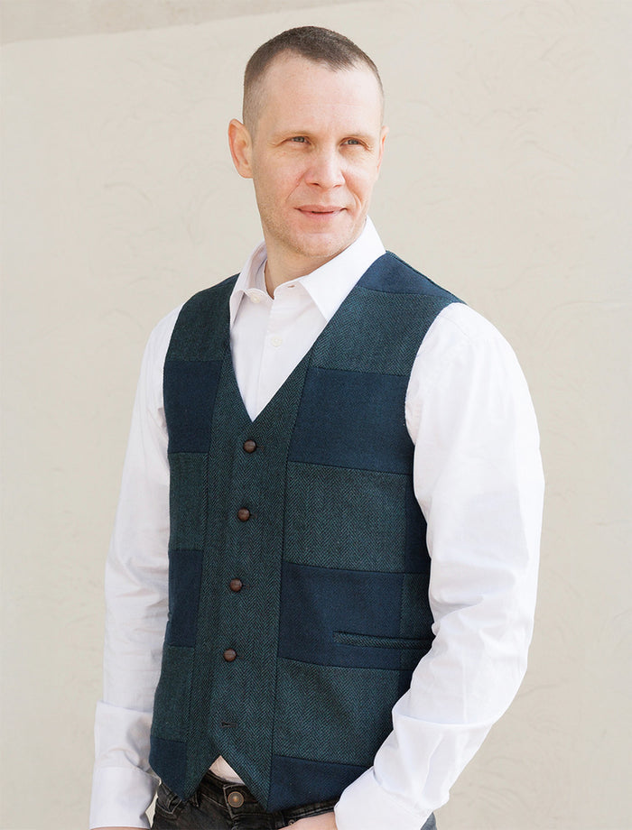 Irish Tweed Patchwork Waistcoat - Green #color_green