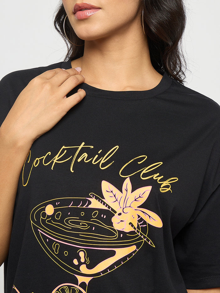 Madame Graphic Print Black Cotton T-shirt