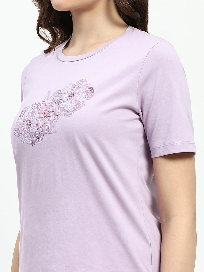 Madame Graphic Printed Mauve Cotton T-Shirt