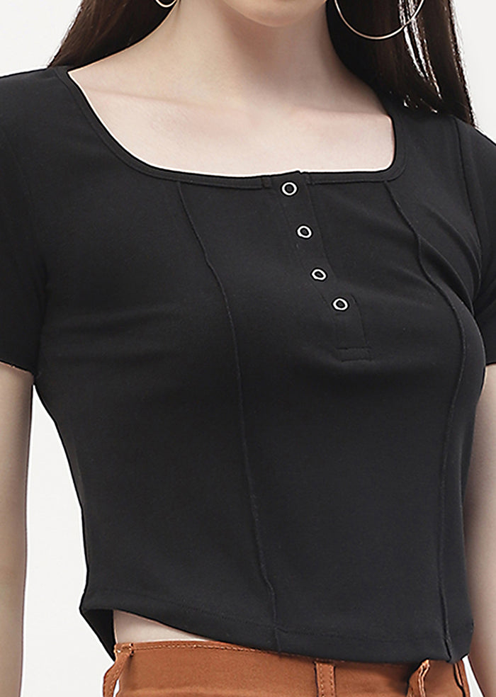 Madame Solid Black Corset Style Top