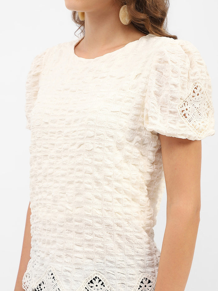 Madame Textured Off-White Embellished Top