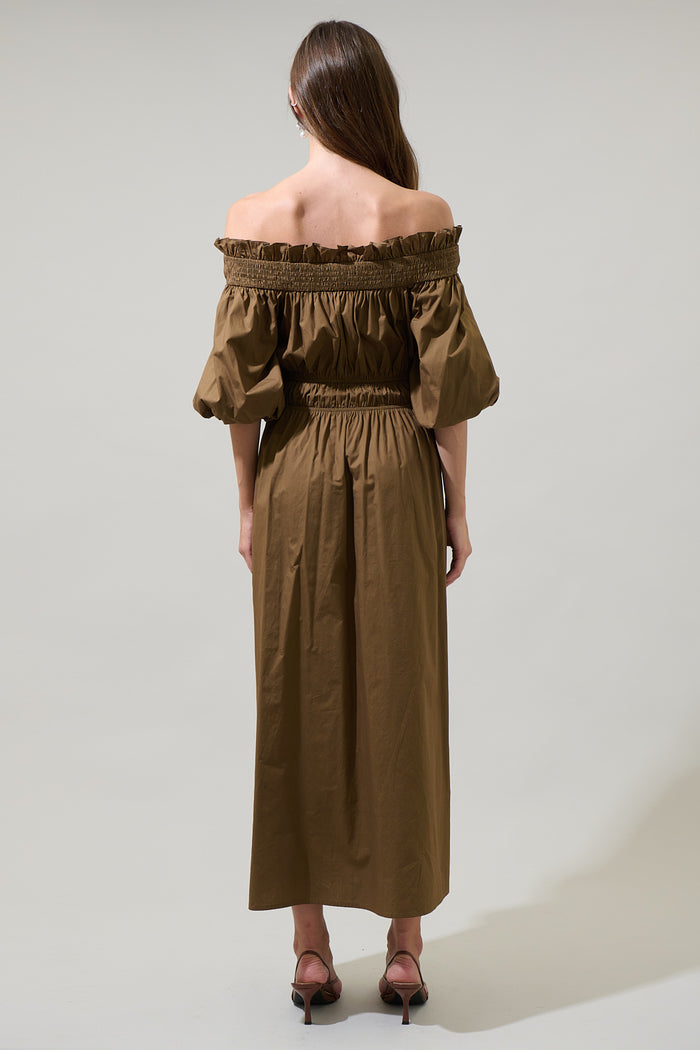 Magna Town Off the Shoulder Midi Dress