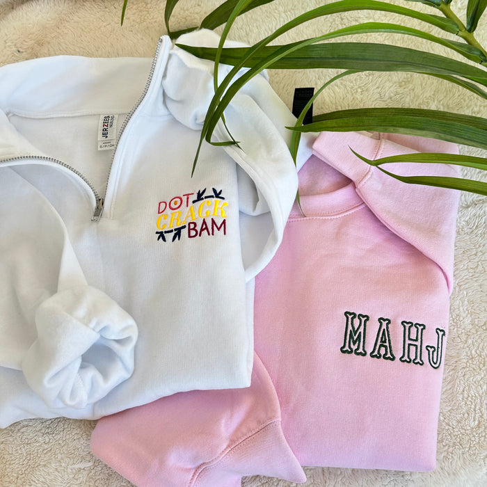 Mahjong Dot Crack Bam Quarter Zip Pullover | Embroidered Gift