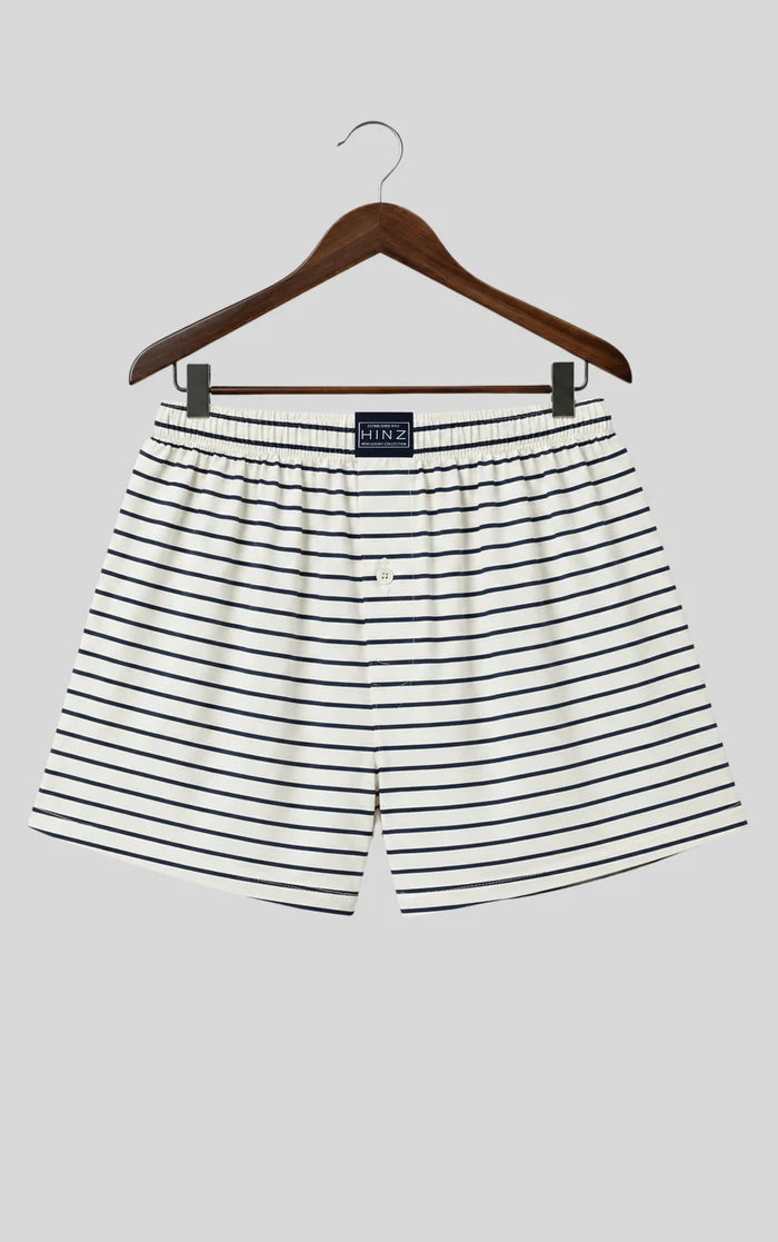 Men's Premium White & Navy Striped Boxer Shorts