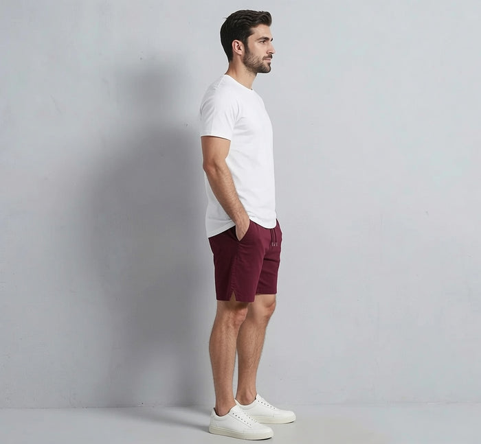 Men's Rib Lycra Cotton Casual Shorts Maroon Regular Fit