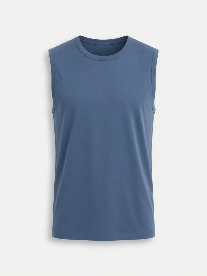 Men's Steel Blue Sleeveless Muscle Fit T-Shirt