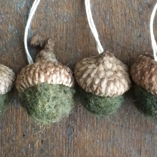 Moss Green Felted Acorn Ornament
