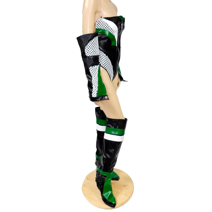 Motorsport Leather Bodysuit with Sleeves and Boot Covers Costume