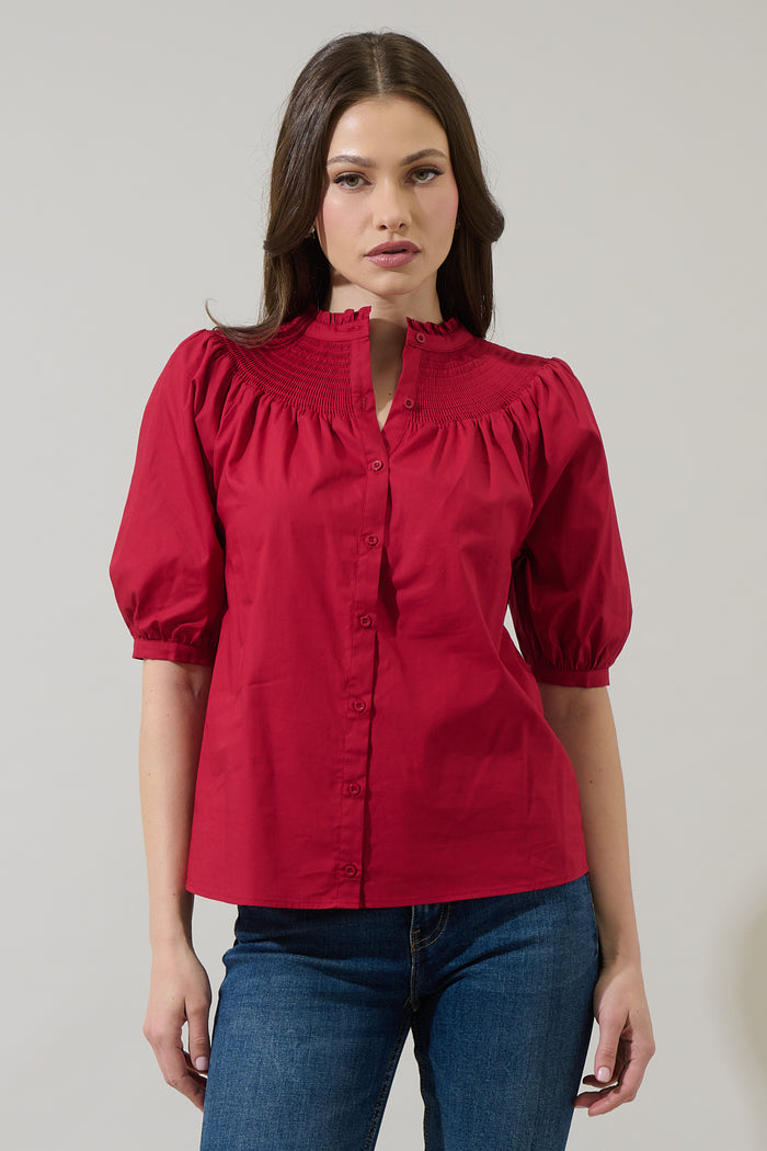 Narris Blossom Smocked Mock Neck Top