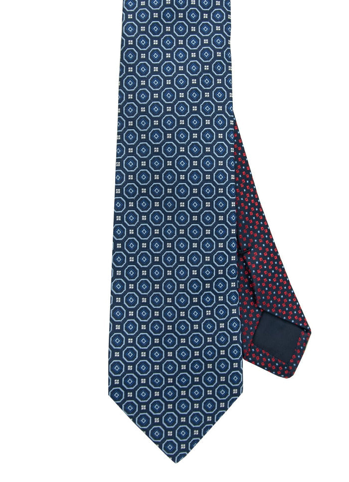 Navy/Blues Geo Silk Neck Tie - 15134-83640 - Hammer Made