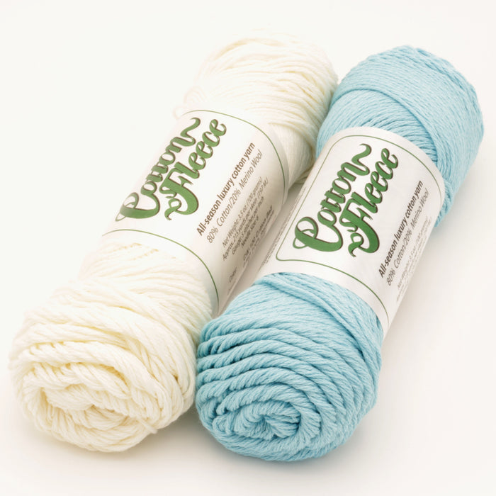 XS / S / Brown Sheep Co - Cotton Fleece Worsted / Cotton Ball & Robin Egg Blue