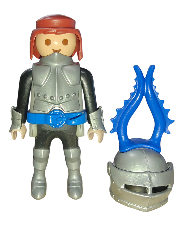 Playmobil Knight 30 02 3280 & 30 02 3290 Silver Helmet with visor and Blue spiked Horns
