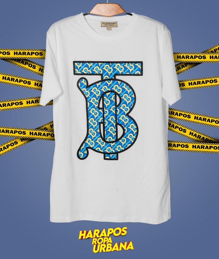 Polera burberry blanca detalle azul
