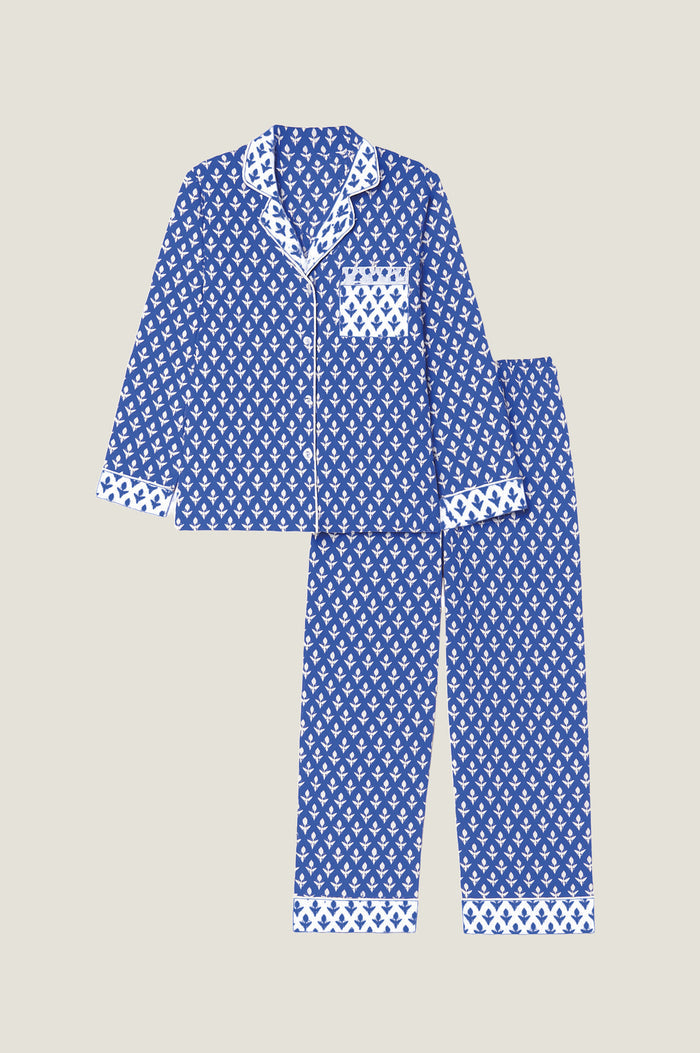 Pyjama Set | Leaf Blue/White - Aspiga