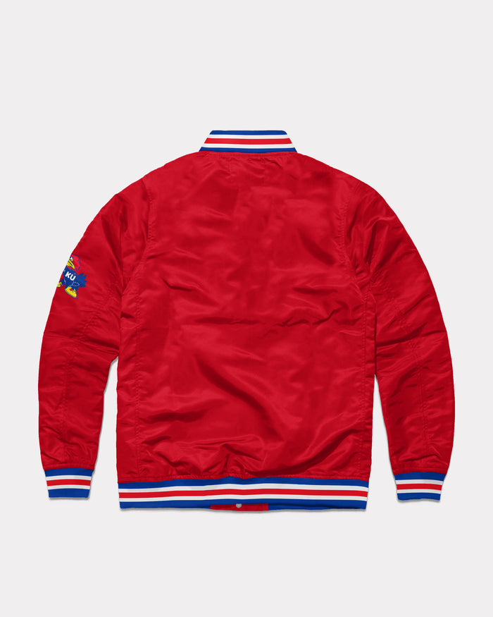 Red Kansas Jayhawks Script Vintage Varsity Jacket Back