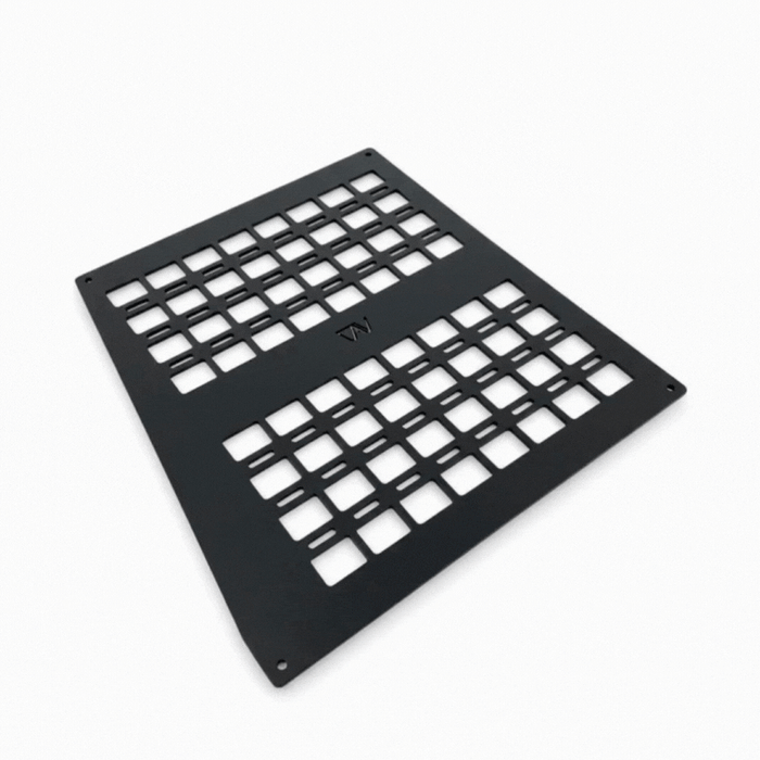 Black Revel Kitchen MOLLE panel with grid design, shown on white background