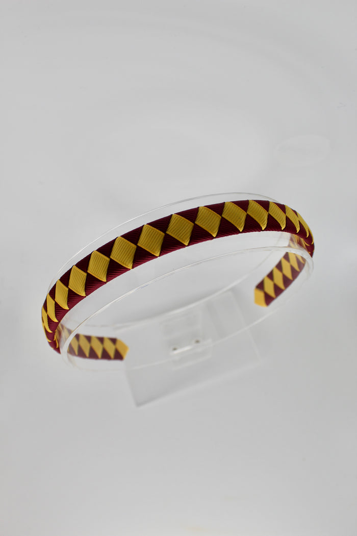 School Hair Accessories - Pleated Burgundy and Yellow Gold Hair Band