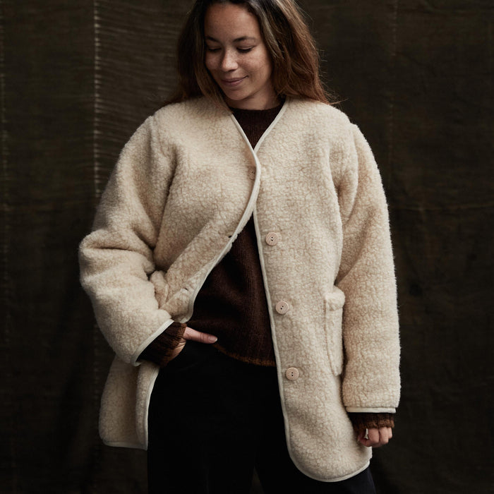 Sika Women's Coat - Wool Teddy Fleece - Oatmeal
