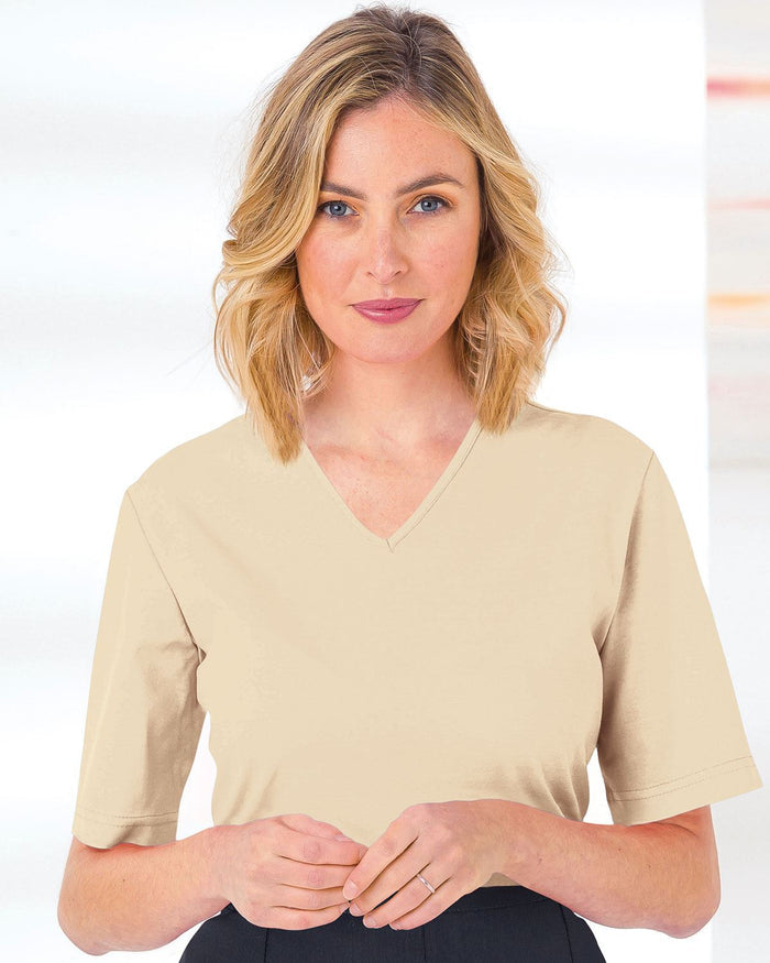 Silky Cotton V Neck Top - Champagne - The Classic Boutique