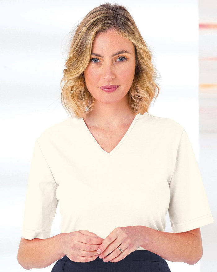 Silky Cotton V Neck Top - Cream - The Classic Boutique