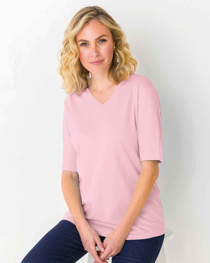 Silky Cotton V Neck Top - Pale Pink - The Classic Boutique