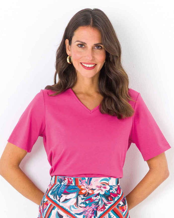 Silky Cotton V Neck Top - Raspberry - The Classic Boutique