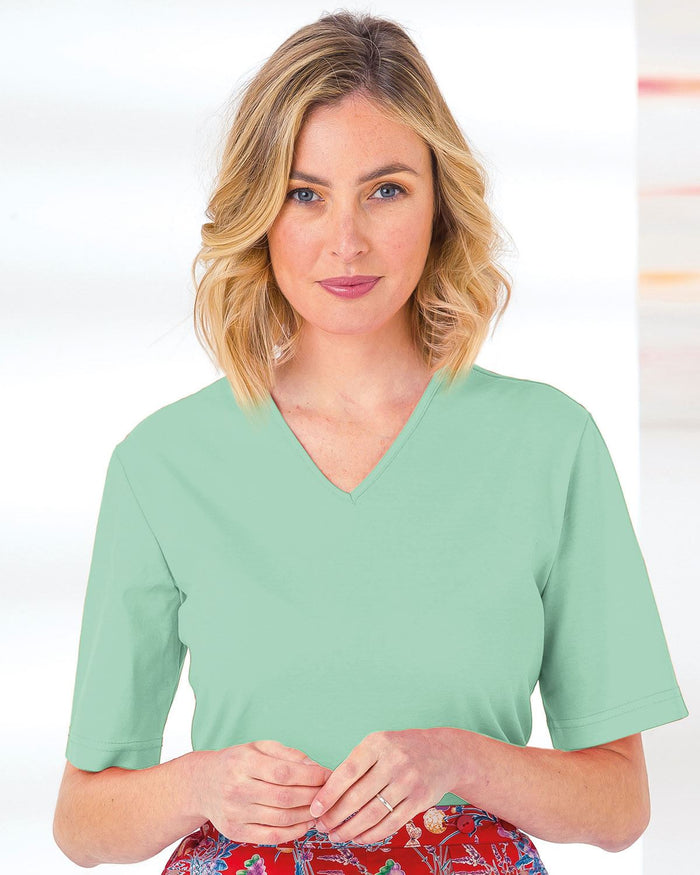 Silky Cotton V Neck Top - Spearmint - The Classic Boutique