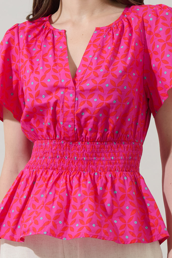 Vaila Floral Sarina Smocked Peplum Top