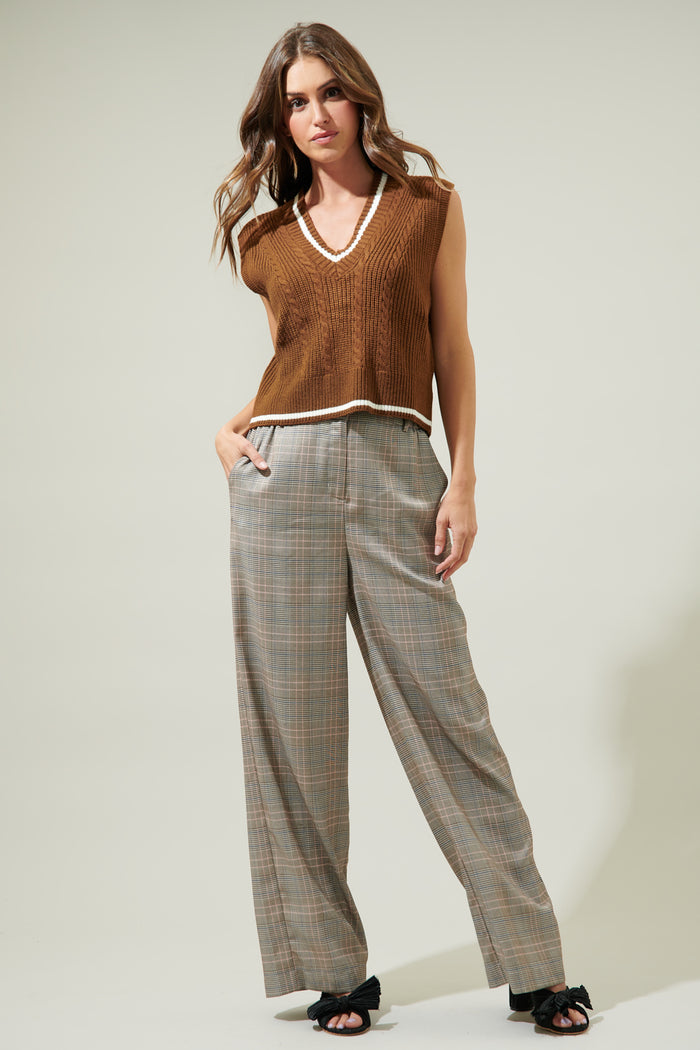 Varsity V Neck Cropped Knit Sweater Vest