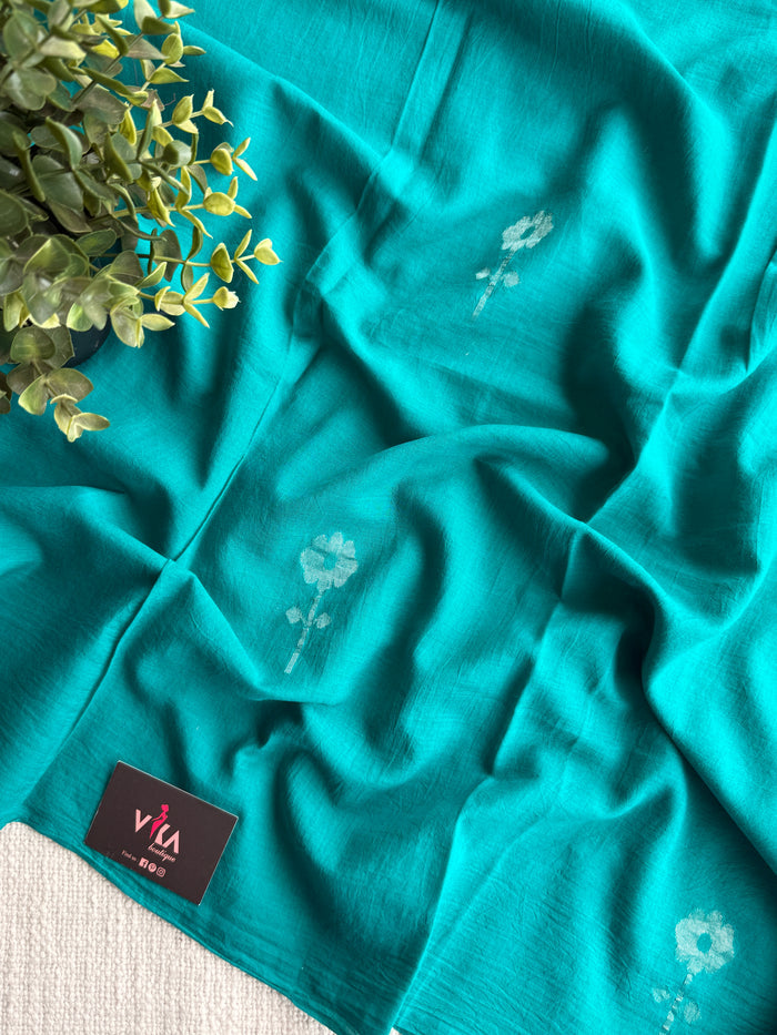 3 Mt Teal green pure Jamdhani fabric