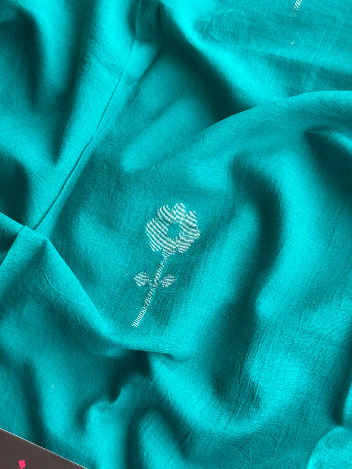 3 Mt Teal green pure Jamdhani fabric