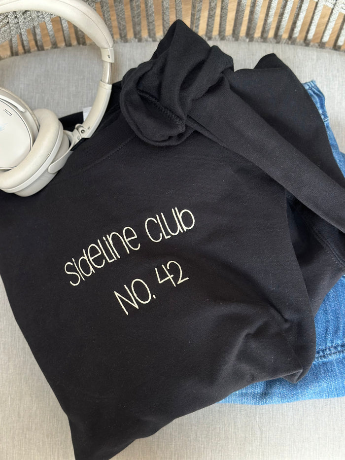 Personalized Soccer Mom Sweatshirt — Sideline Club Player Number Embroidery