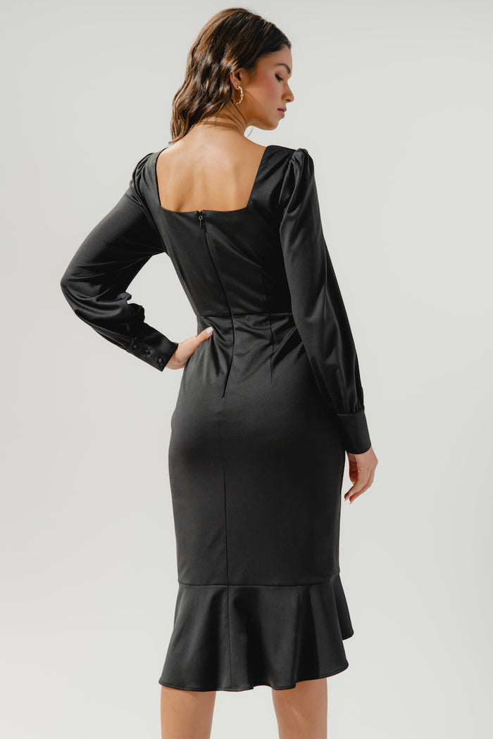 Adrienne Flounce Sweetheart Bodycon Midi Dress