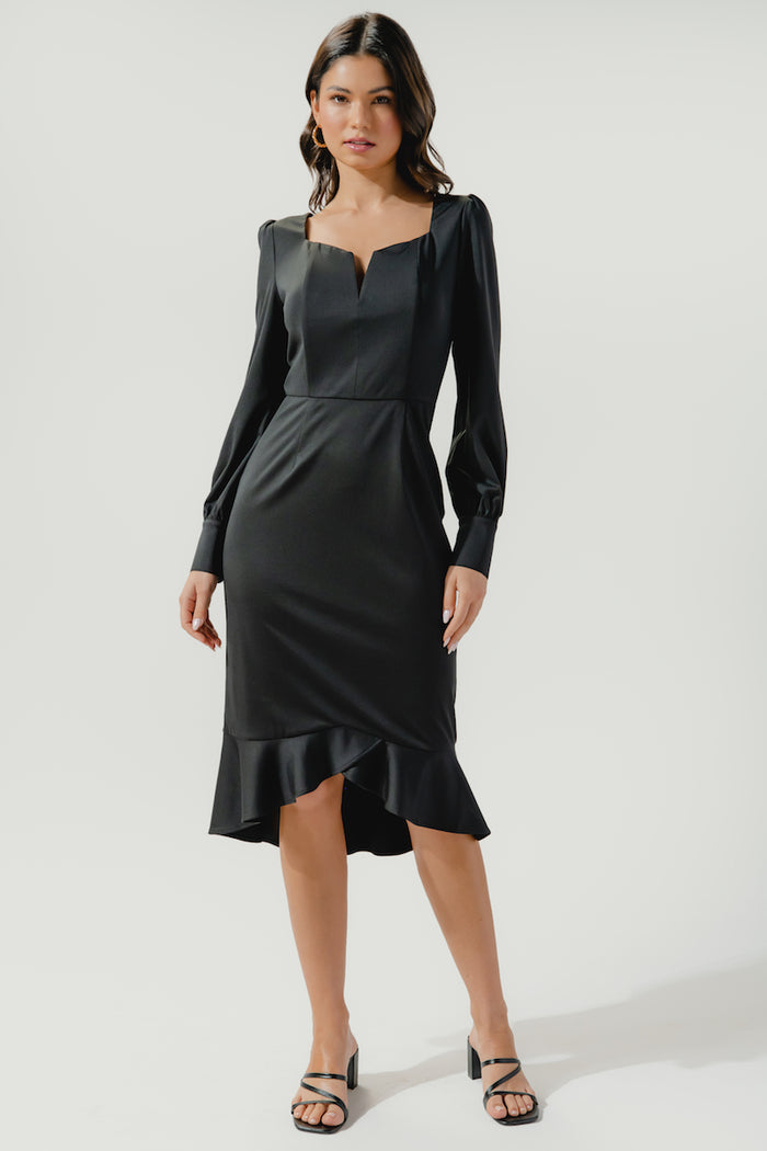 Adrienne Flounce Sweetheart Bodycon Midi Dress