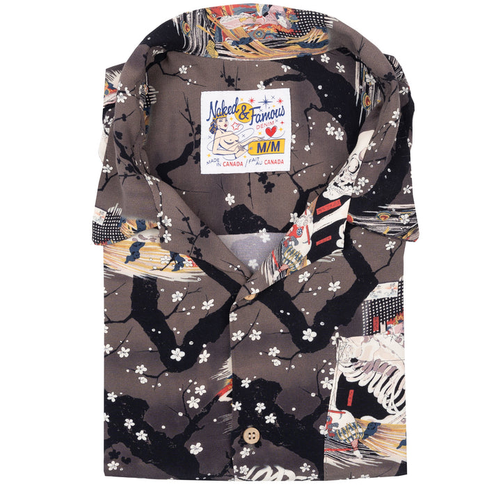Aloha Shirt - Skeletons - Dark Grey by Naked & Famous Denim