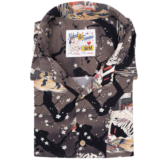 Aloha Shirt - Skeletons - Dark Grey by Naked & Famous Denim
