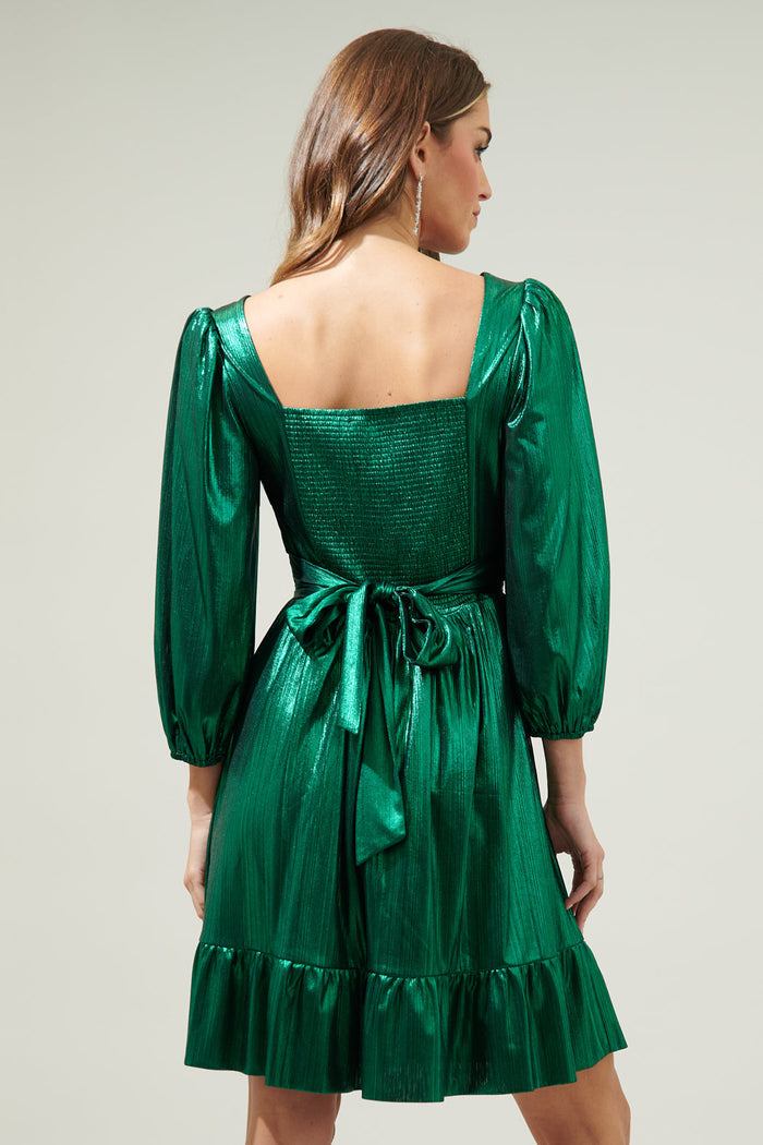 Amir Metallic Long Sleeve Mini Dress
