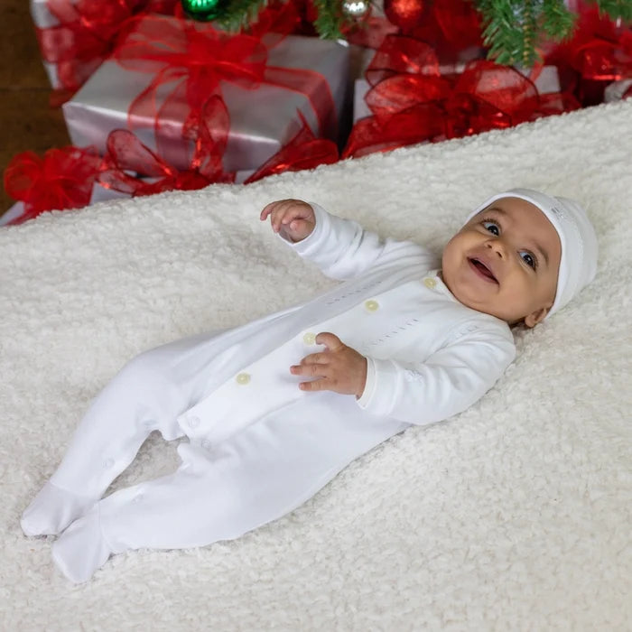 Ashton Unisex White Babygrow and Hat Set