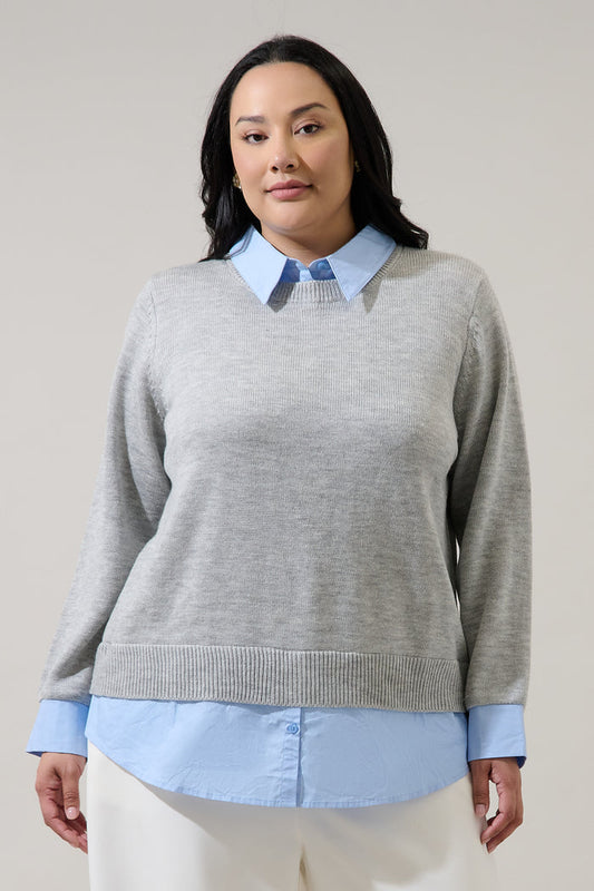 Azira Mix Media Collared Sweater Curve