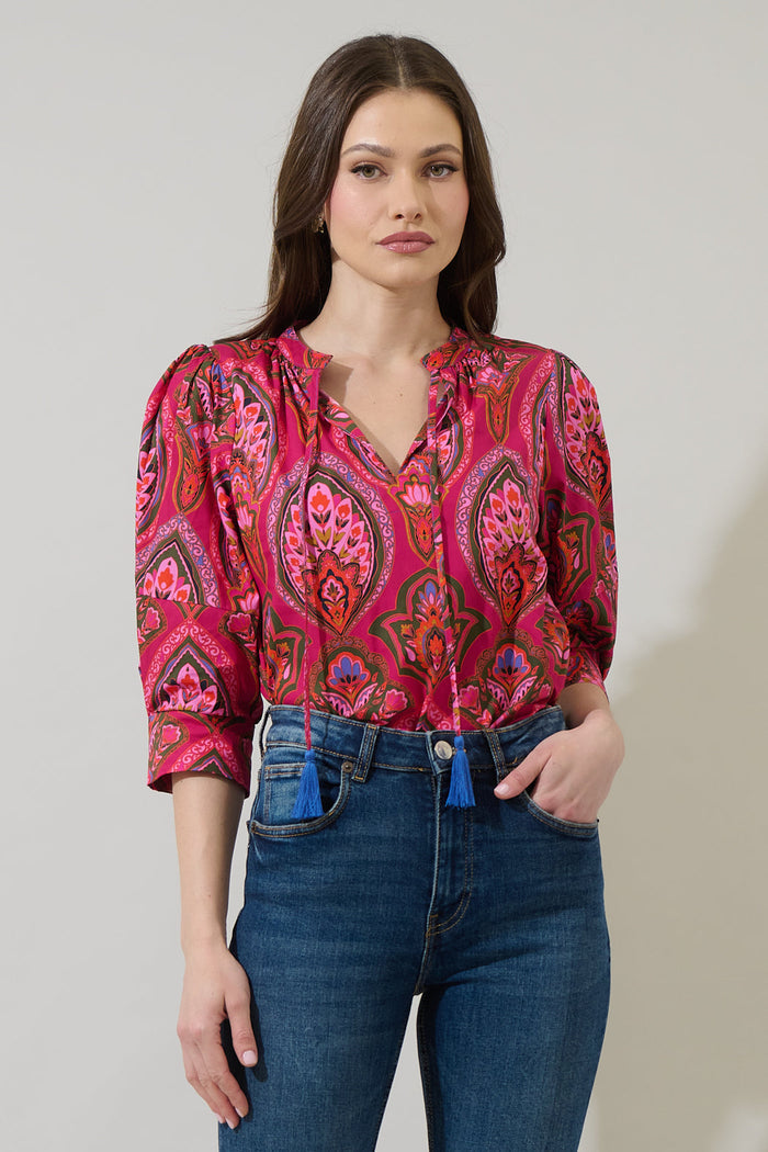 Azura Paisley Irina Split Neck Top