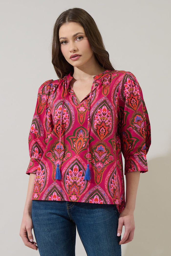 Azura Paisley Irina Split Neck Top