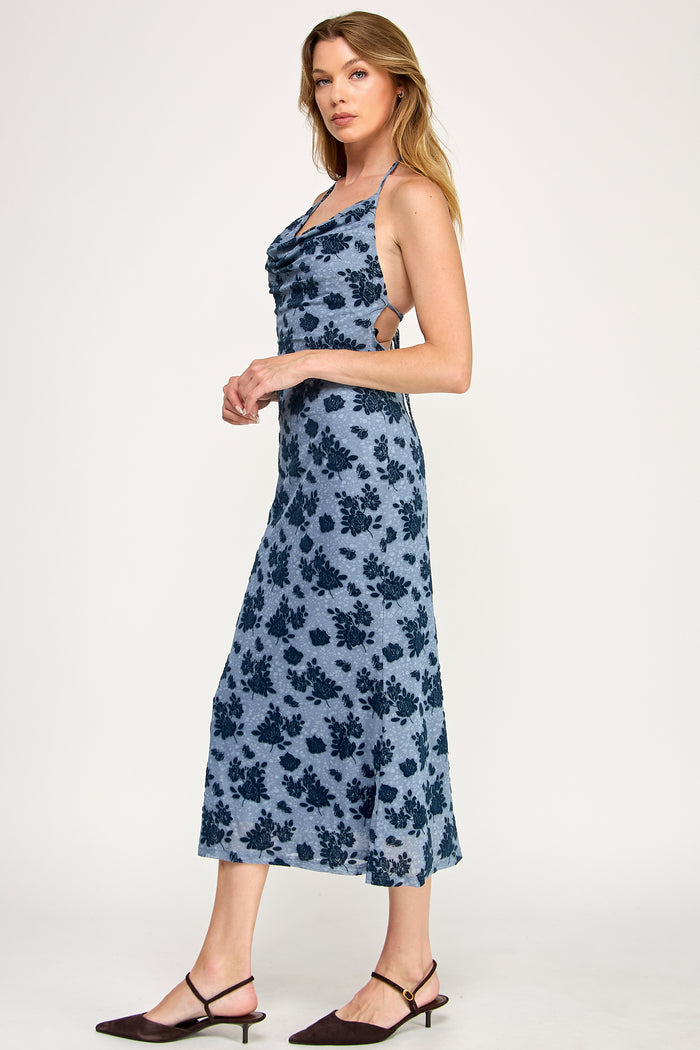 Azure Midi Dress - Mermaid Velvet Tie Die Cowl
