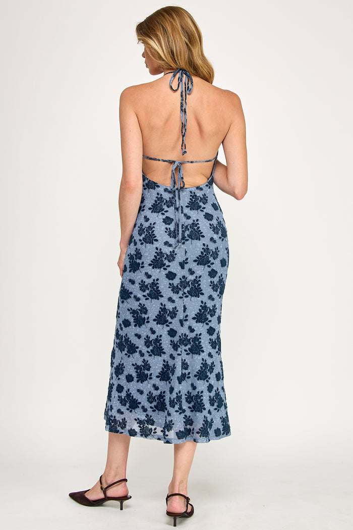 Azure Midi Dress - Mermaid Velvet Tie Die Cowl